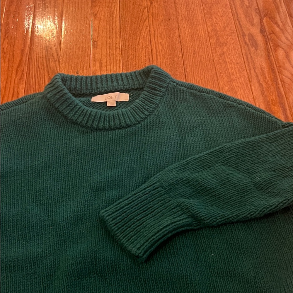 LOFT Emerald Green Rib Trim Crewneck Sweater Women’s Size Small - Picture 4 of 6